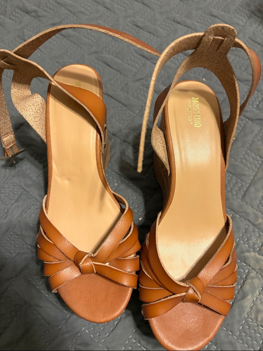Universal Thread Brown Leather Knot Wedge Sandals